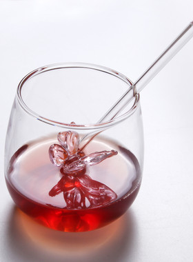 创意蝴蝶造型玻璃杯咖啡杯奶茶杯家用女生可爱杯子早餐牛奶杯