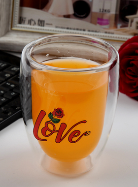 手工玻璃杯透明带把茶杯咖啡杯小清新花茶杯子优雅310ml