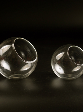 透明圆形斜口玻璃花瓶 ，多肉植物花瓶 ，水培花器 家居摆件