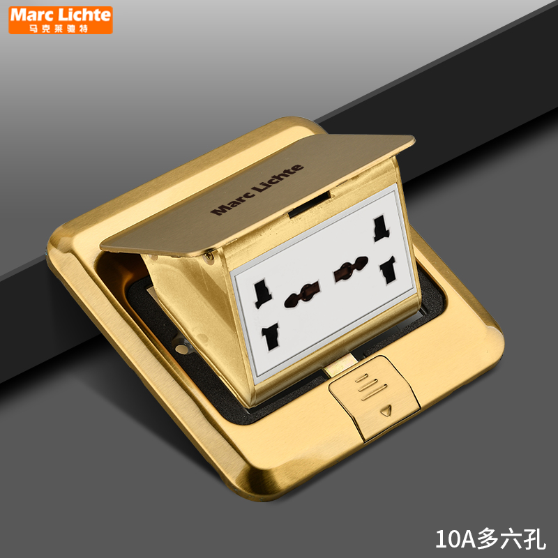 弹起式6六孔地插座不锈钢金色多功能双三三孔家用防水地板插座