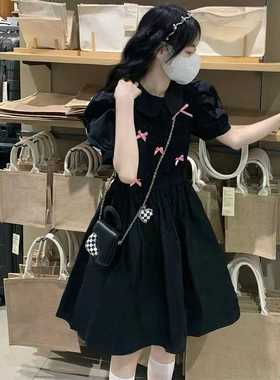 学院风夏季甜美娃娃领蝴蝶结显瘦连衣裙女学生韩版中长款a字裙子