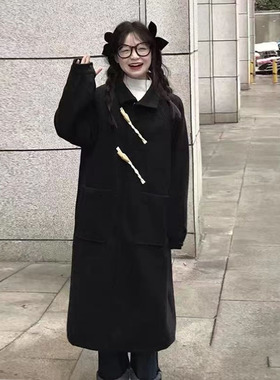 赫本风毛呢大衣女小个子学生秋冬韩版中长款加厚黑色过膝百搭外套
