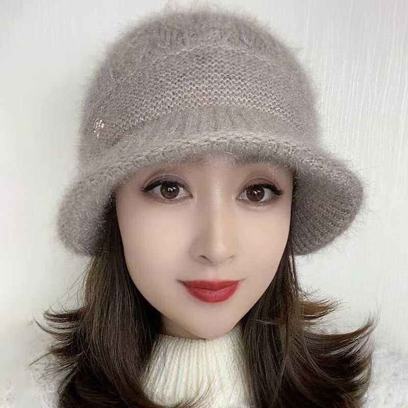 新款秋冬季女士新款帽子针织松鼠绒渔夫帽檐款毛线帽冬天保暖帽女