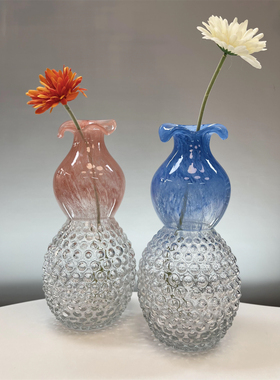 网红葫芦造型玄关琉璃花瓶玻璃水培绿植麻醉木吊钟家居摆件工艺品