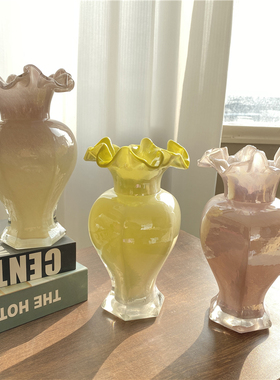 唯美简约中古炫彩手工玻璃花瓶插花花器装饰摆件收纳水培绿植