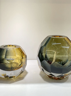 轻奢厚重水晶琉璃花瓶创意玄关餐桌花玻璃客厅插花精小装饰摆件