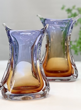 新款轻奢人工吹制渐变厚重琉璃花瓶家居玻璃花器水培摆件装饰品