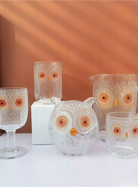 出口国外家居猫头鹰组合玻璃杯坚果罐烛台水杯装饰酒杯水具套装