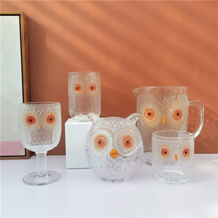 出口国外家居猫头鹰组合玻璃杯坚果罐烛台水杯装 饰酒杯水具套装