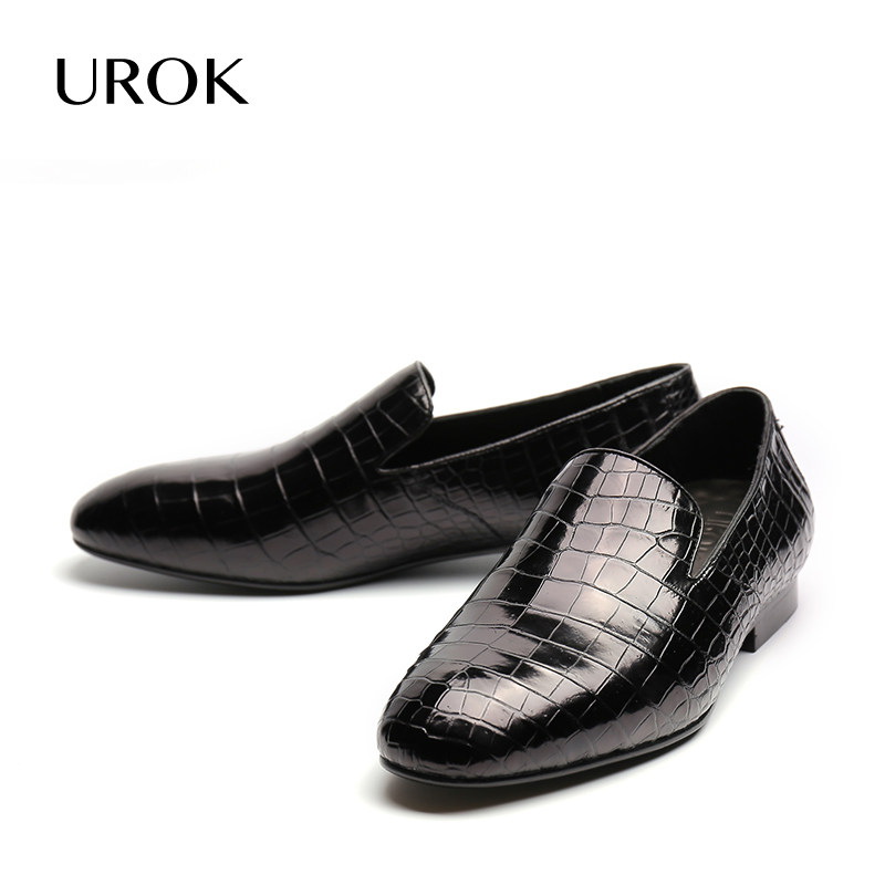 urok男士正装皮鞋定做鳄鱼纹真皮商务男鞋手工定制皮鞋