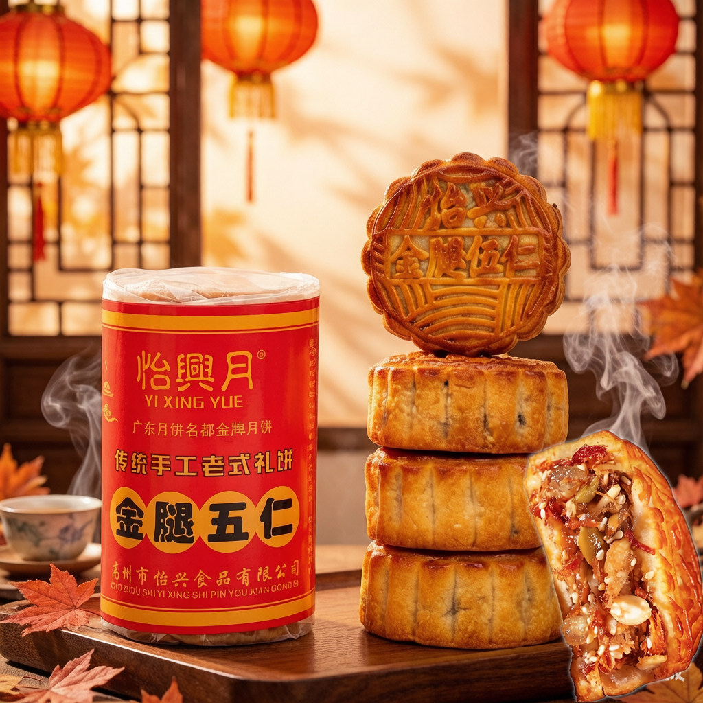 高州怡兴五仁金腿月饼加头老广式传统广东特产糕点茂名中秋节伍仁