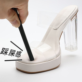 女夏踩屎感外穿凉鞋 一字带透明超高跟防水台粗跟凉拖鞋 2026年新款