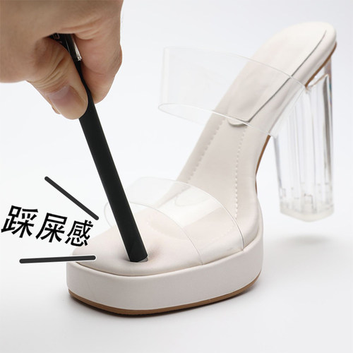 外穿女夏粗跟踩屎感凉拖鞋透明跟