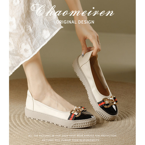 圆头浅口厚底一脚蹬英伦风乐福鞋