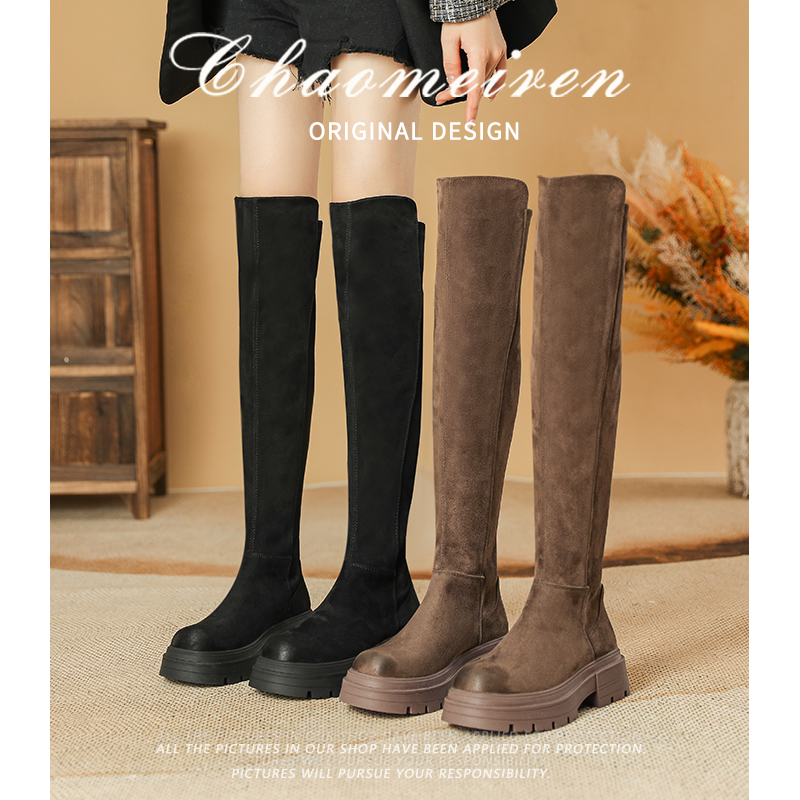 过膝长靴厚底长筒靴弹力瘦瘦靴