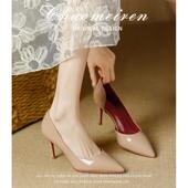 裸色高跟鞋 单鞋 女春秋2026年新款 细跟名媛气质漆皮测空性感红底鞋