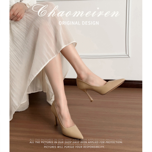 气质百搭不累脚踩屎感 酒杯跟高跟鞋 通勤风尖头浅口单鞋 女2026新款