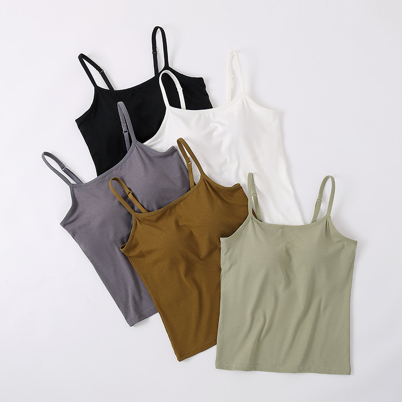 新款女士带胸垫吊带罩杯一体式齐腰BRA打底衫透气