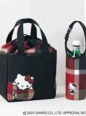 日系卡通可爱kitty手提束口包水壶包手提袋二件套上班族便当包