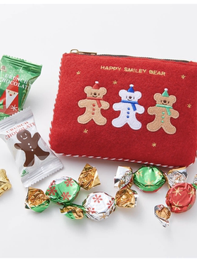2022圣诞节卡通刺绣小熊化妆收纳包可爱少女小巧便携零钱包手拿包