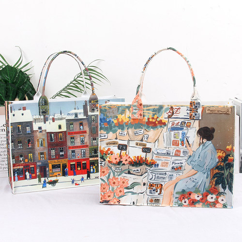 毛毡包手提袋定制logo休闲百搭印花购物袋时尚手提袋毛毡包包定制