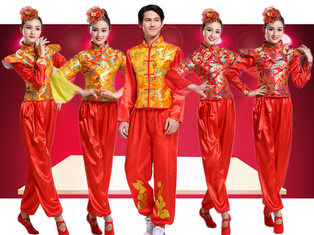 成人民族秧歌表演服男女舞龙舞狮队打鼓服舞蹈服中国风腰鼓演出服