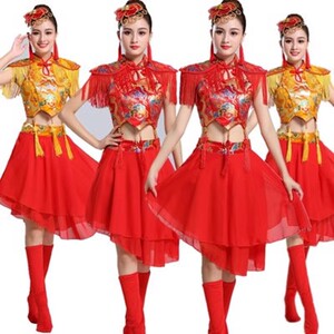 2024新款成人水鼓服中国风锣鼓队腰鼓队服装女水鼓舞演出服打鼓服