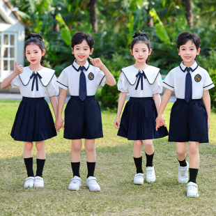 儿童毕业照班服演出服装 幼儿园园服英伦学院风小学生校服纯棉夏季