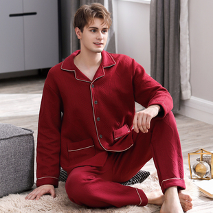 睡衣男士春秋加厚纯棉长袖男款红色本命年秋冬薄款夹棉冬季家居服