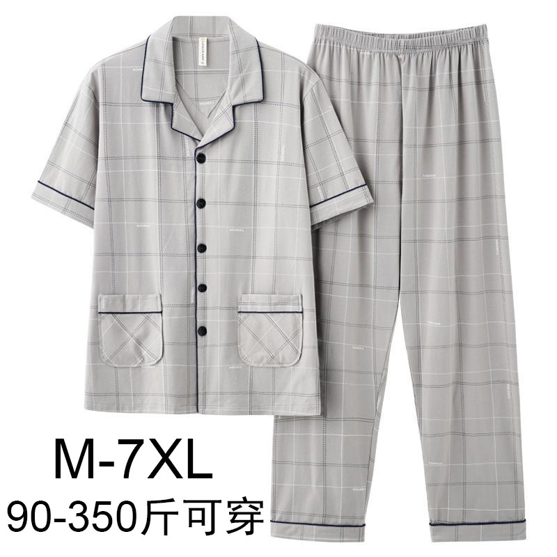 宽松加肥加大码睡衣男士100纯棉短袖长裤全棉家居服胖子350斤可穿