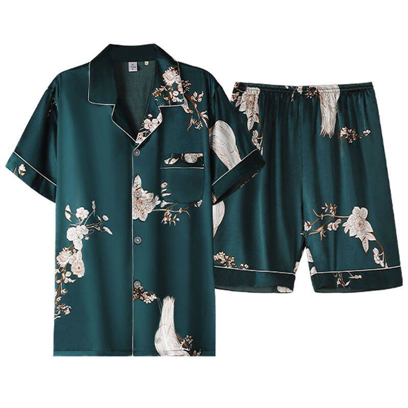 男士睡衣夏季丝绸冰丝家居服短袖短裤夏天可外穿大码套装