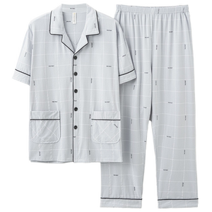 睡衣男士夏季100纯棉短袖长裤家居服男款夏天全棉套装加肥加大4XL