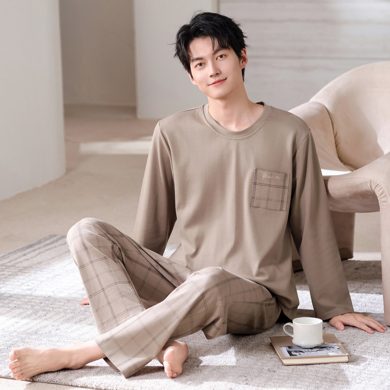7A抗菌男士睡衣春秋季款100纯棉加大码休闲秋天全棉家居服套装4XL