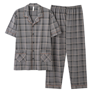 全棉薄款 4XL 男士 短袖 长裤 套装 半袖 睡衣100纯棉家居夏季 加肥加大码