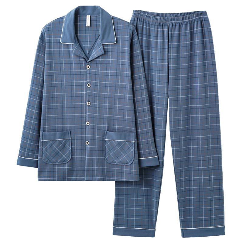 睡衣男春秋季长袖100%纯棉爸爸家居服全棉大码中老年男士套装4XL