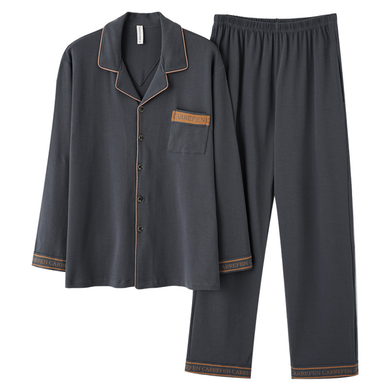 新疆棉男款睡衣男士春秋款100%纯棉长袖全棉家居服男式套装加大码