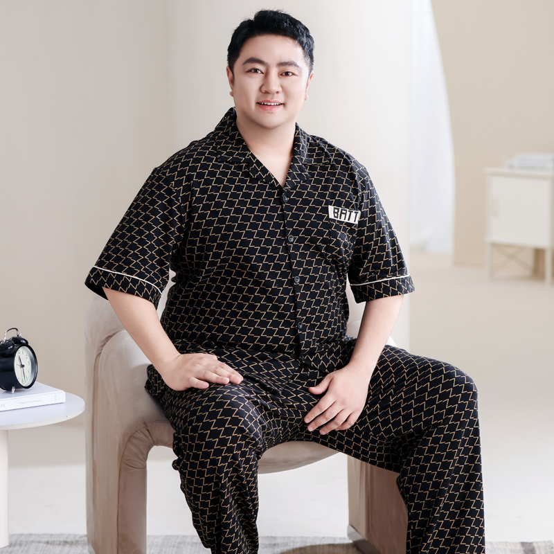新疆棉加肥加大睡衣男100%纯棉夏季短袖特大码350斤全棉家居服7XL
