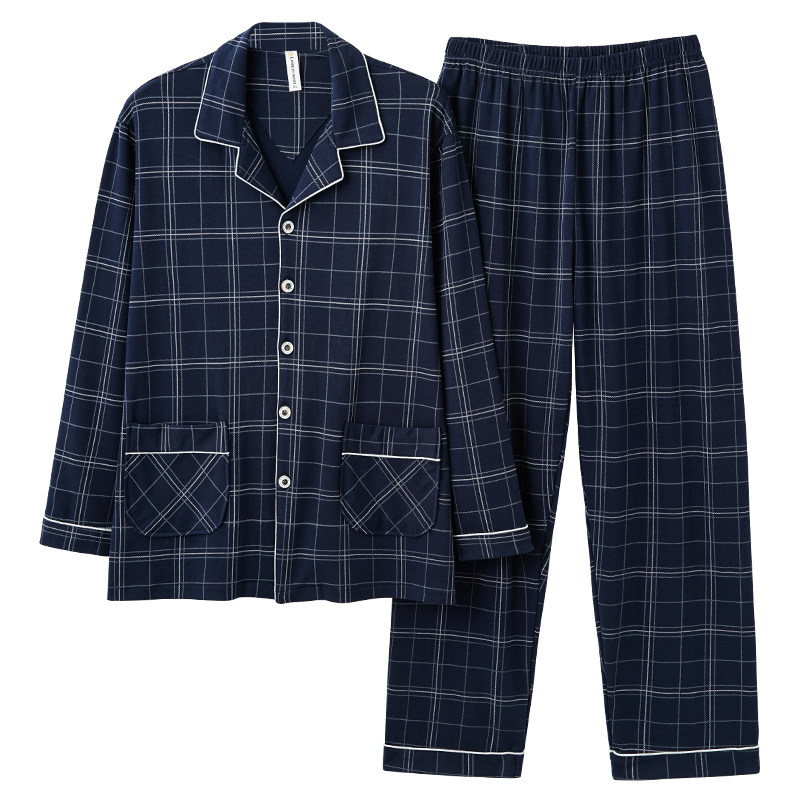 男士睡衣春秋款100纯棉长袖加肥加大码男款全棉春夏家居服套装4XL