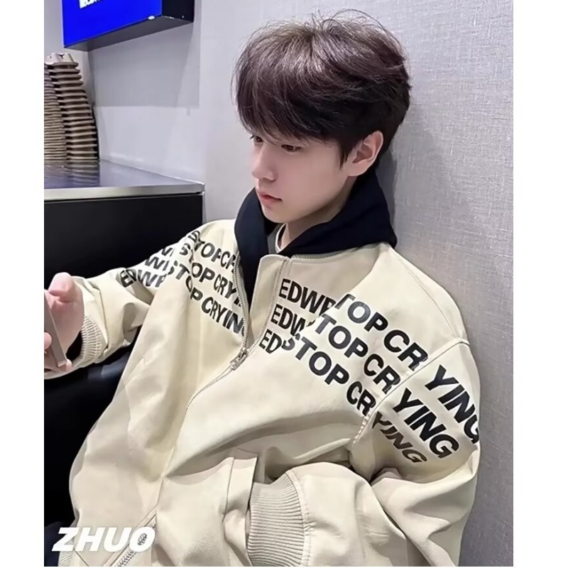 网图+hypeyourself美式复古PU皮印花夹克外套W1095/P65限88，男装夹克，电商B350