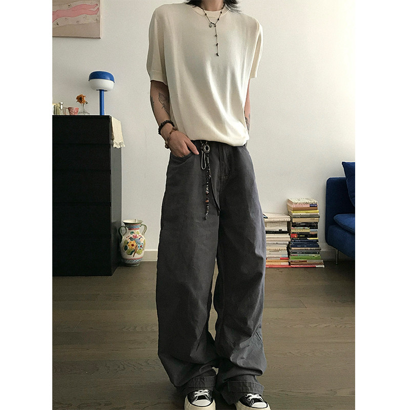 现货+水洗纯棉褶皱工装裤弯刀裤休闲裤CK672/P65（100棉）,男装工装外套,电商B350