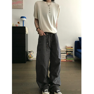现货+水洗纯棉褶皱工装裤弯刀裤休闲裤 CK672/P65（100棉）图片