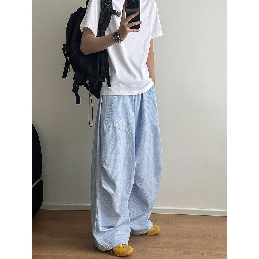 现货+条纹泡泡面料刺绣小标弯刀裤休闲裤CK628/P55限78,男装休闲裤,电商B350