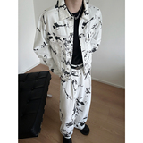 现货+秋款美式痞帅扎染牛仔套装潮流脏脏裤W838/P85+CK396/P65，男装休闲套装，电商B350