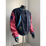 现货+hypeyourself美式PU皮拼毛呢植绒绣花棒球服外套W1316/P95，男装夹克，电商B350
