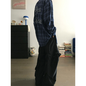 现货+珍珠钉长袖格子衬衫  W1319/特P45图片