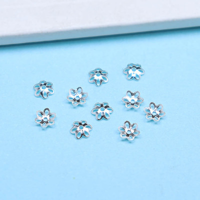 S925银素银镂空5mm花托珠帽六瓣花帽垫片手工手串饰品配件