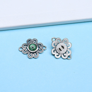 S925纯银镶嵌翡翠干青祥云镂空双环绑绳隔珠手工手链配饰材料