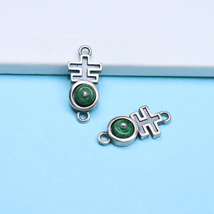 S925纯银镶嵌翡翠干青吉字双环绑绳隔珠手工手链串珠项链配饰