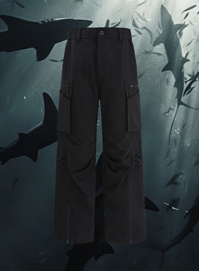 UPGREATED 都市机能街头鲨鱼造型口袋拉链修身直筒长裤