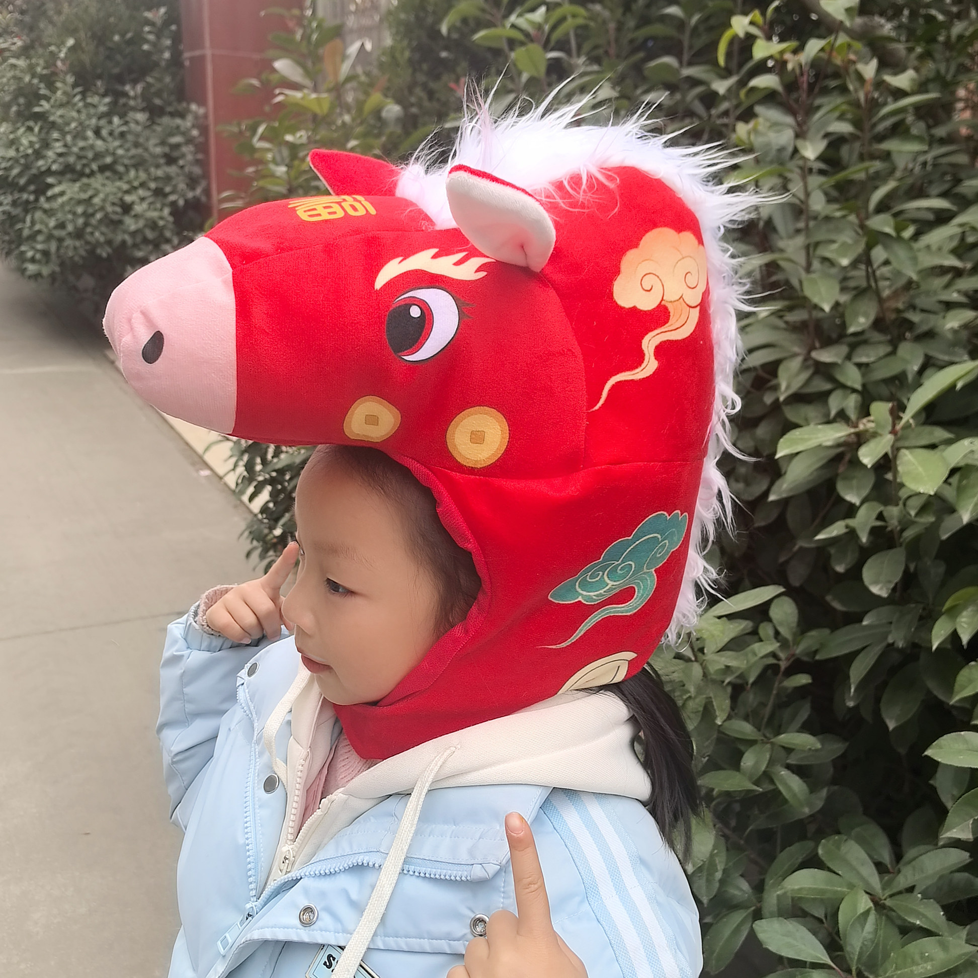 2026马年红色儿童吉祥马头帽